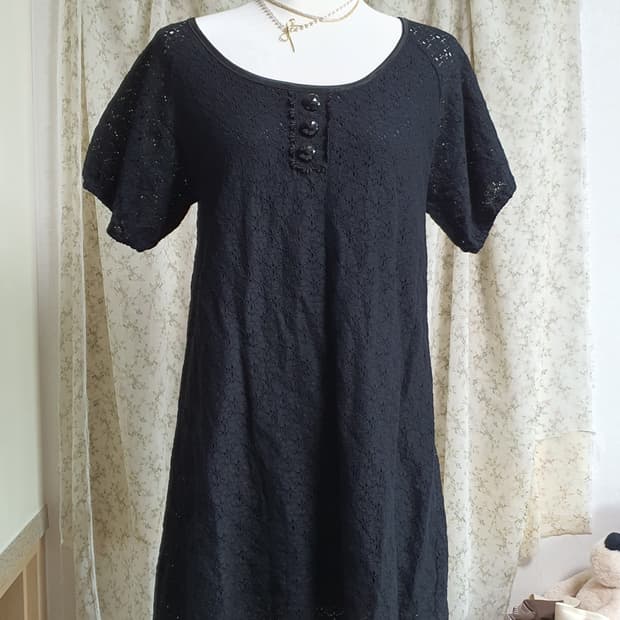 [일본빈티지] 모리걸 와구리 블랙 레이스 반팔 원피스