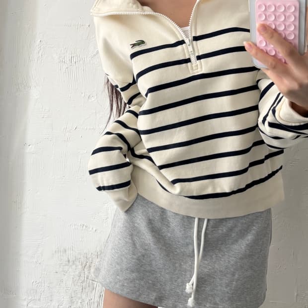 Lacoste 라코스테 아이보리 단가라 하프집업