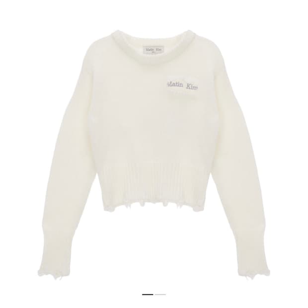 유일매물)마뗑킴 데미지 솔리드 니트 풀오버 아이보리