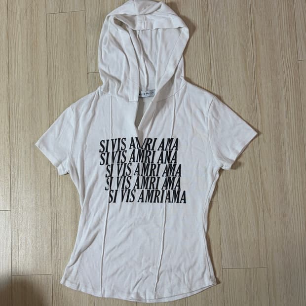 화이트 후드 레터링 반팔티