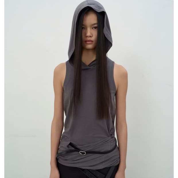 Lcdc tm hooded sleeveless top (dark grey