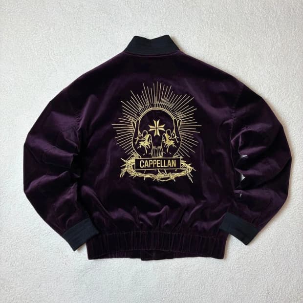 토니웩 16FW 등판 자수 벨루어 블루종 자켓 PN6379