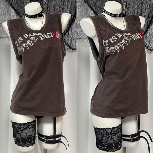 brown lettering sleeveless