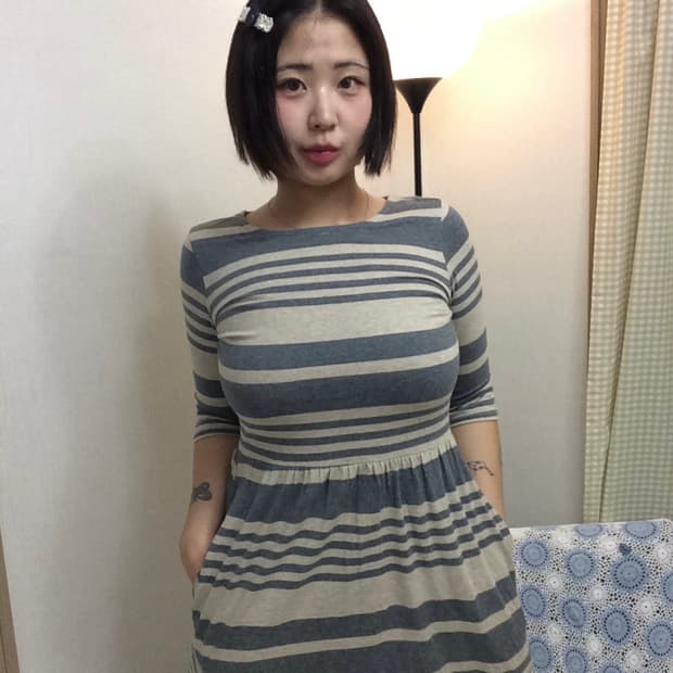 스트라이프 칠부 원피스