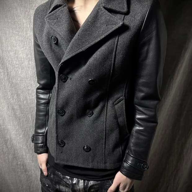 FUGA Wool Leather Hybrid Pea Jacket 