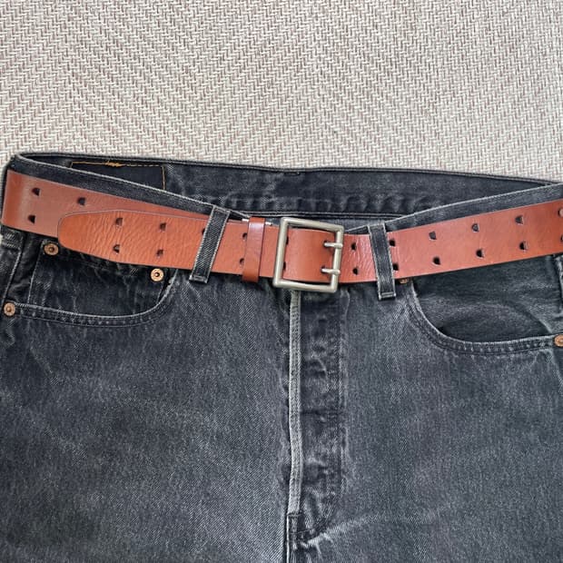 빈티지 genuine leather 더블 아일렛 레더벨트