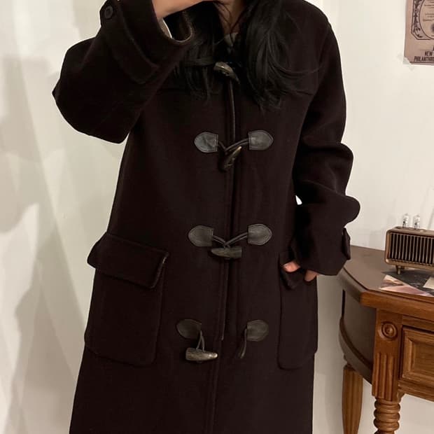 게스 진브라운 체크안감 떡볶이 코트