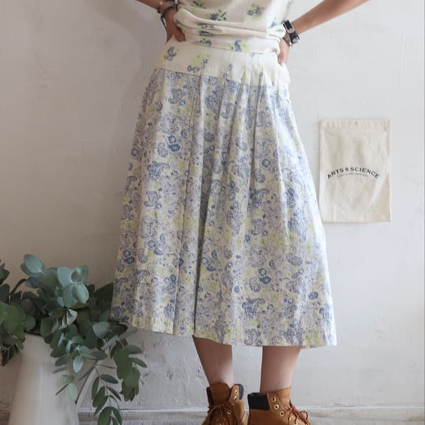 [45rpm] Blue & Lime Floral Cotton Skirt