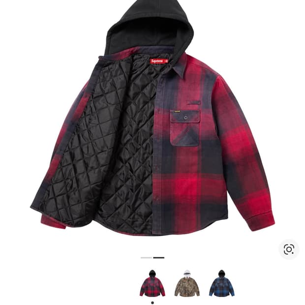 ( 1회 착용 L )슈프림 퀼티드 라인드 후드 플란넬 셔츠 레드 플레이드