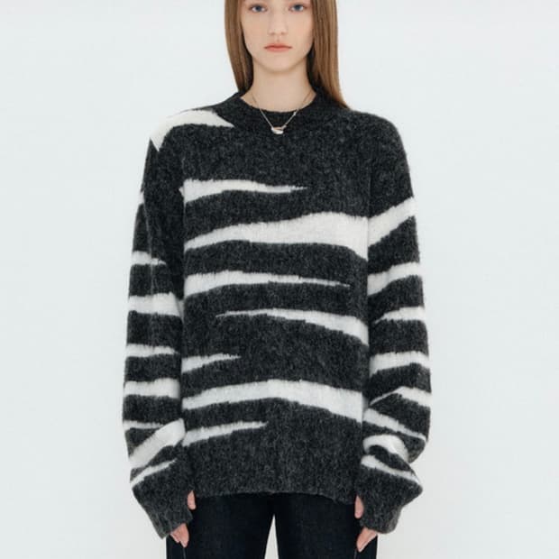 유즈 yuse 루즈핏 자카드 니트 그레이