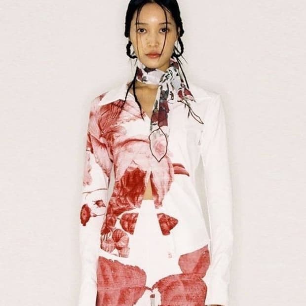 나체 하프 톤 져지 셔츠 블라우스