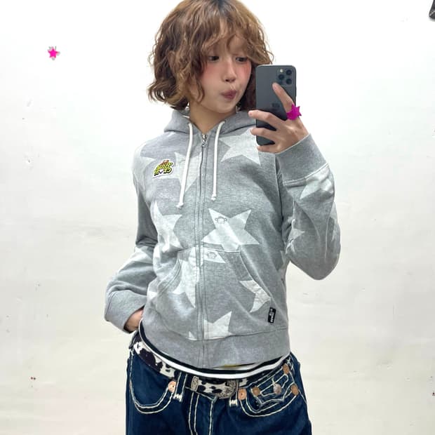 Monkey Star Gray Hooded Zip-Up 