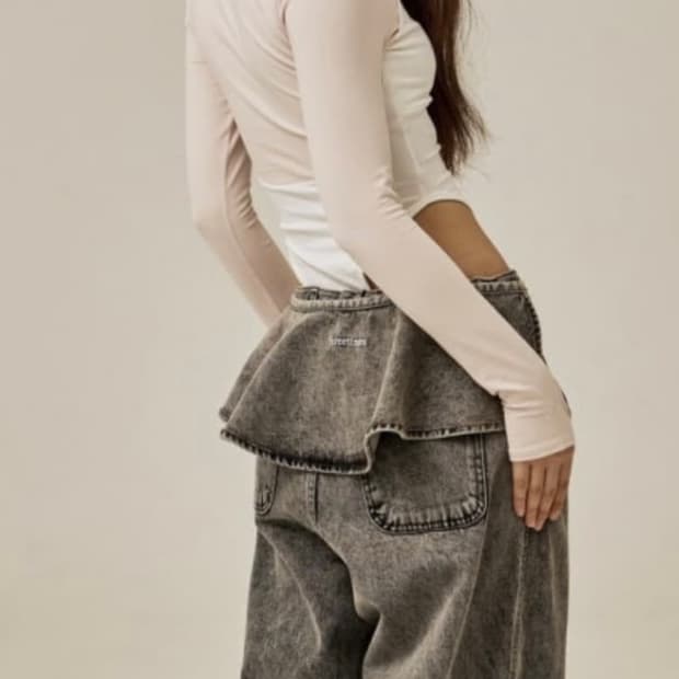 ruffle baggy jeans gray