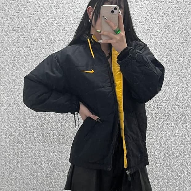 나이키 올드스쿨 레트로 옐로우 후드 패딩 점퍼 L C08681