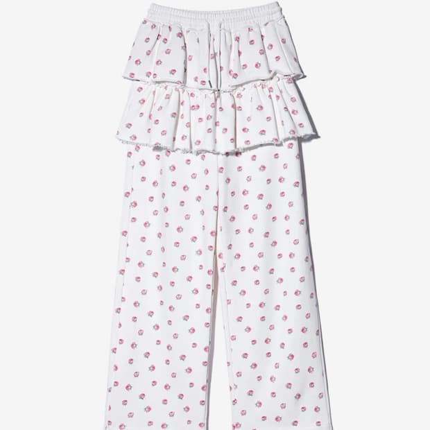 FLOWER PATTERN LAYERD SKIRT PANTS WHITE