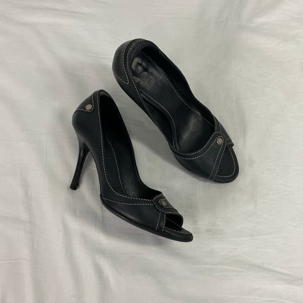 셀린느 Celine 레더 스티치 오픈토 힐 37