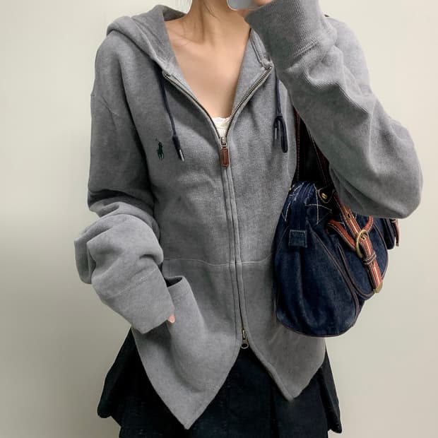 폴로 코튼니트 후드집업