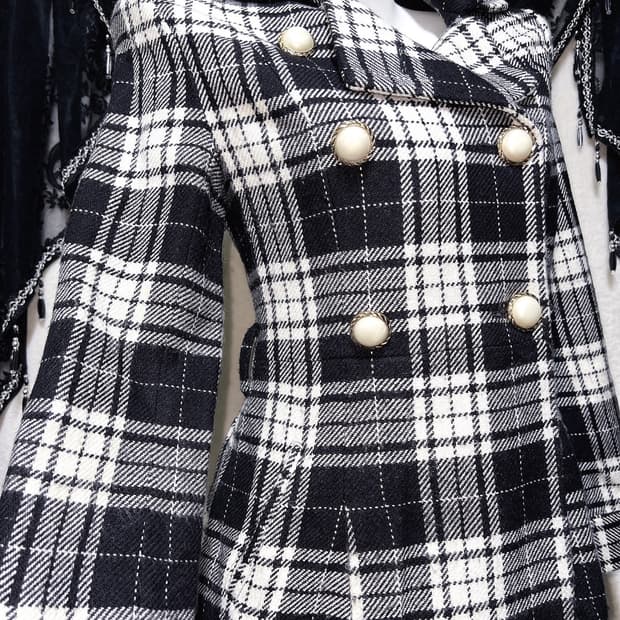 로맨틱갸루 로걀 오네 히메 체크 더블 코트 자켓 헤이세이 시부야 핀터