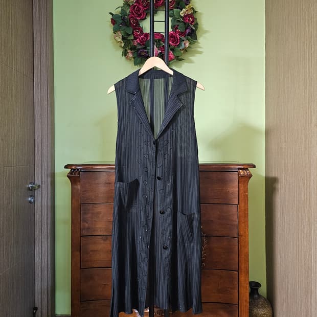 부르다문 주름 롱조끼 