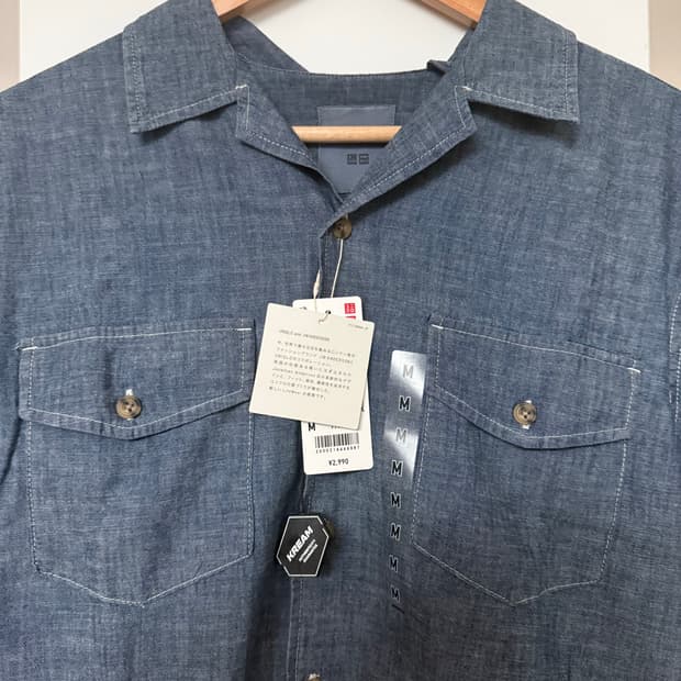 유니클로 x jw anderson 샴브레이 반팔 셔츠 M