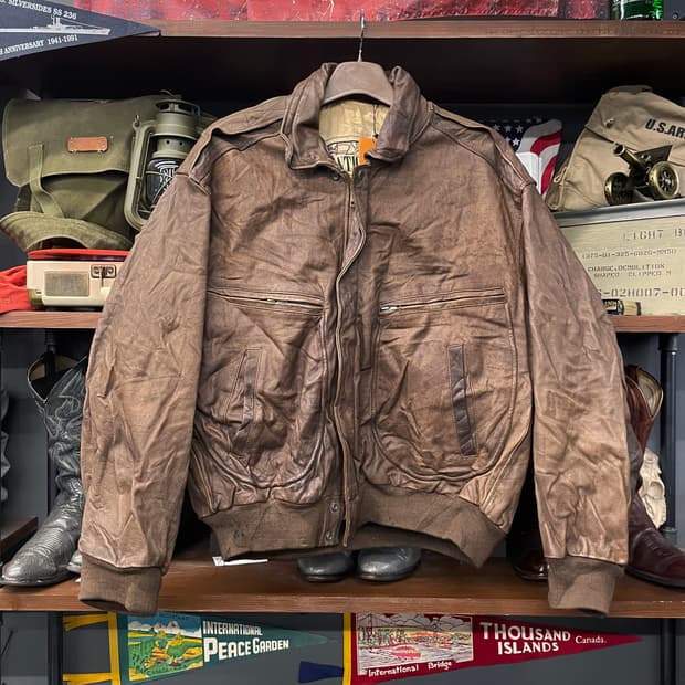 90s 아틀레틱 빈티지 A-2 플라이트 리얼 레더 자켓