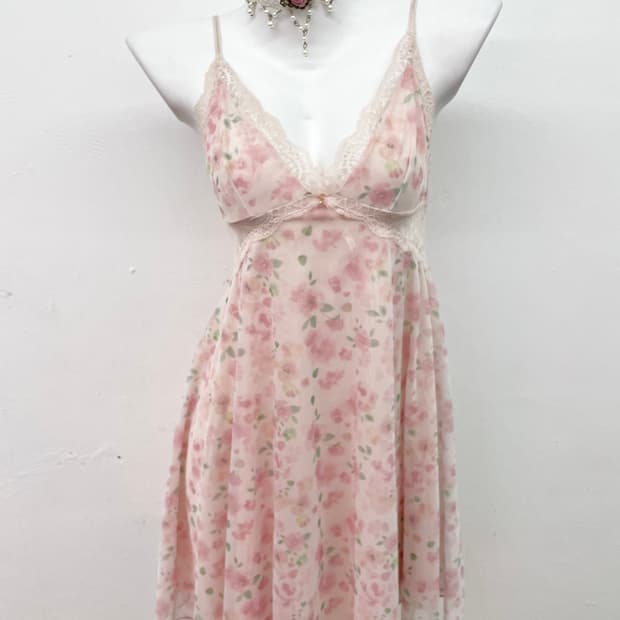 핑크 플로럴 레이스 슬립