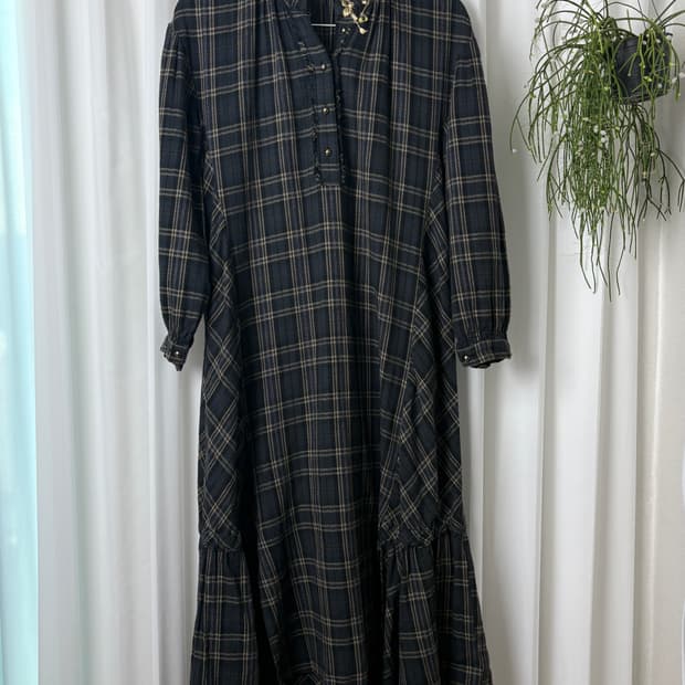 숲속의 잋기 체크 롱 원피스