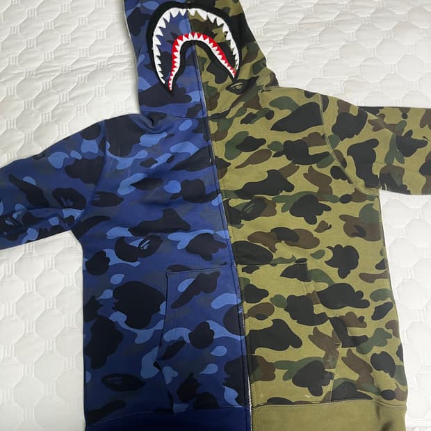 베이프 샤크후드 스플릿 카모 샤크 풀 집 후드 네이비