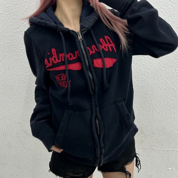 아베크롬비 레드 패치 네이비 후드집업 XL