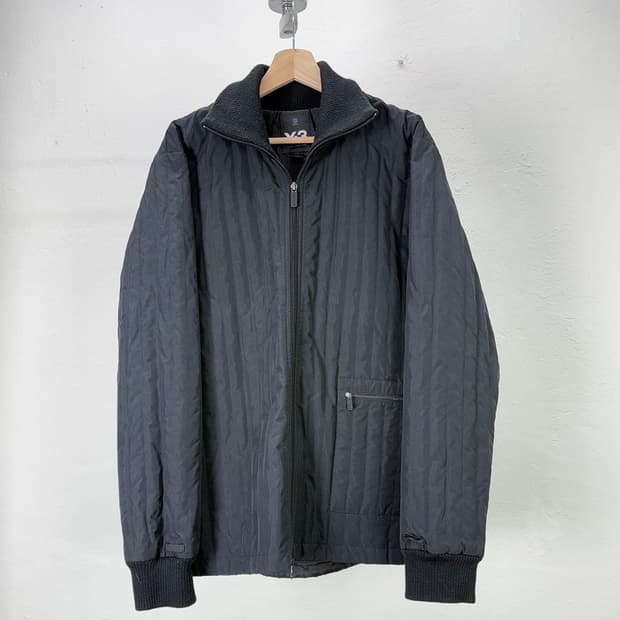 y-3 00s 블랙 퀼팅 니트 카라 라이트 패디드 자켓