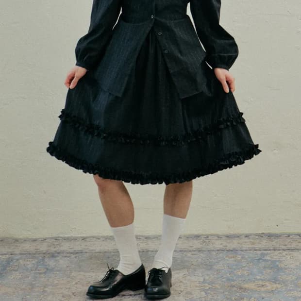 Antique Frill Banding Skirt_Black