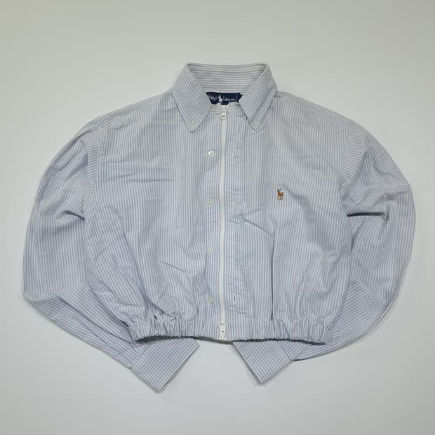 CK068 FREE 폴로 90s 리메이크 클래식 블루 스트라이프 크롭 