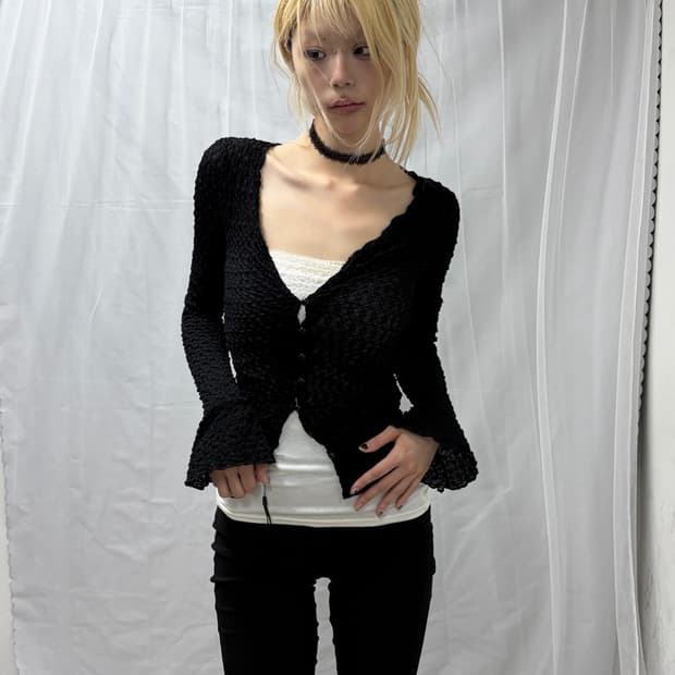 [Vintage] Flared Sleeve Crinkle Cardigan