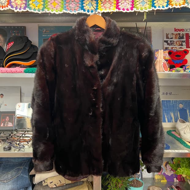Vintage Dark Brown Faux Mink Fur Jacket 