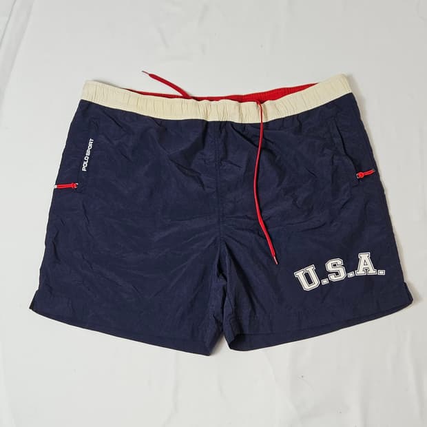 90s 폴로 스포츠 USA 우븐 스윔쇼츠 반바지 숏팬츠 올드스쿨 XL