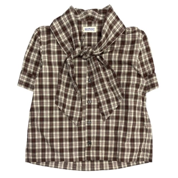 BEAMS BOY ascot collar short sleeve shir