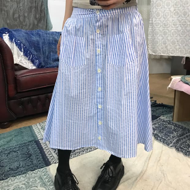 여성 밴딩 스트라이프 미디스커트 