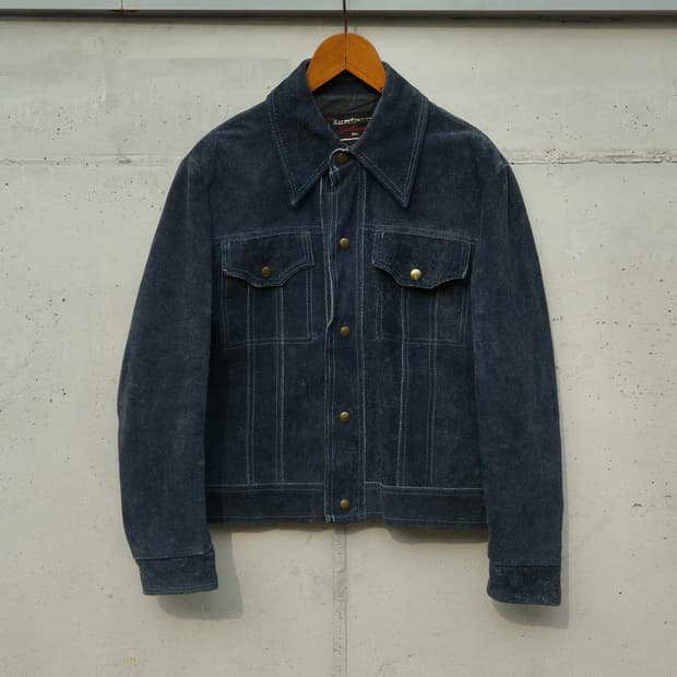 70s Ralph Edwards 슬럽 네이비 스웨이드 자켓