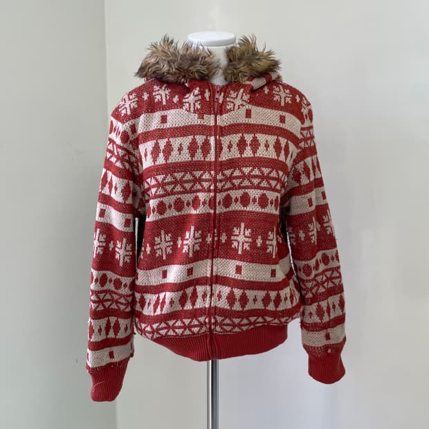 빈티지 노르딕 코위찬 퍼트리밍 후드집업 