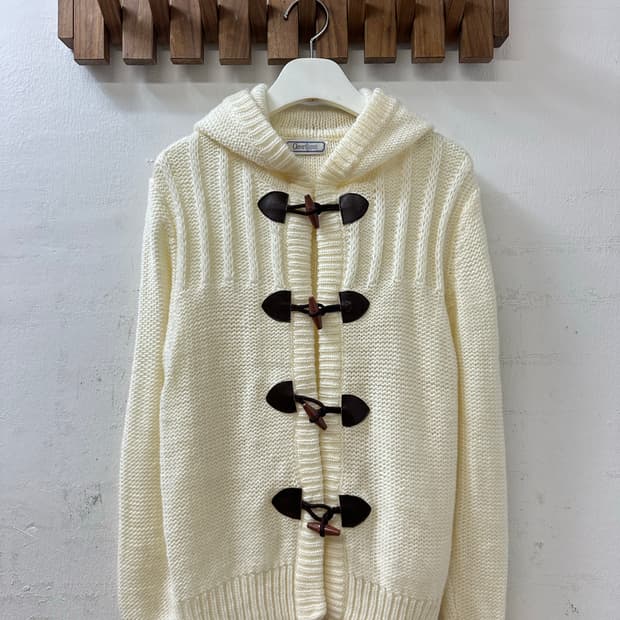 일본빈티지 아이보리 더플 니트 후드 가디건