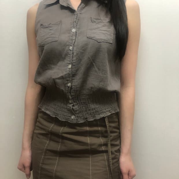빈티지 그레이 포켓 블라우스