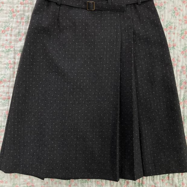 빈티지 브라운 땡땡이 핀턱 벨트 스커트 1033 y2k 스트릿 갸루 펑키