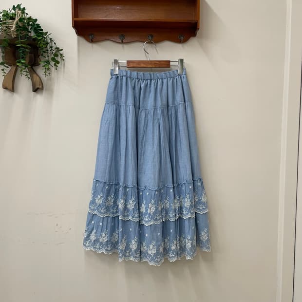 빈티지 하늘 화이트 레이스 코튼 롱 캉캉 스커트