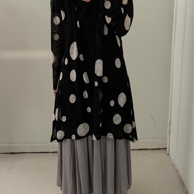 일본빈티지 폴카 도트 롱가디건 로브