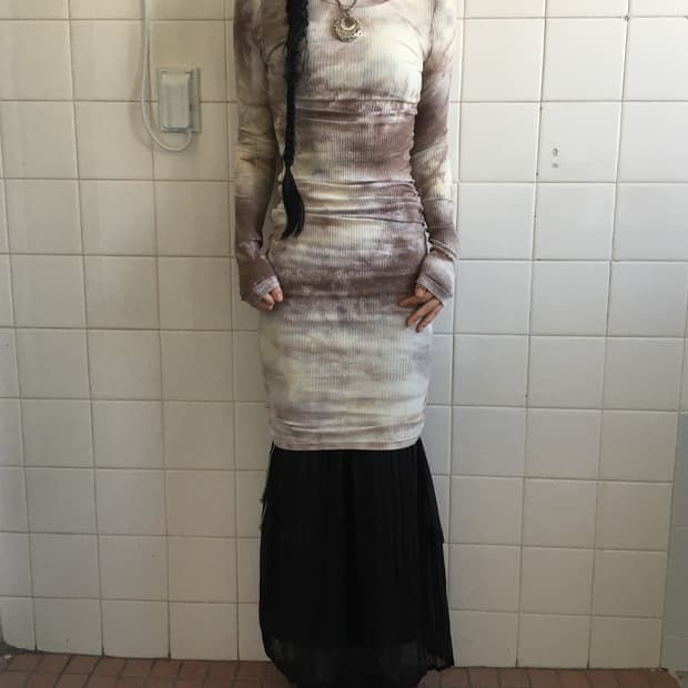 Side shirring dyed pattern onepiece