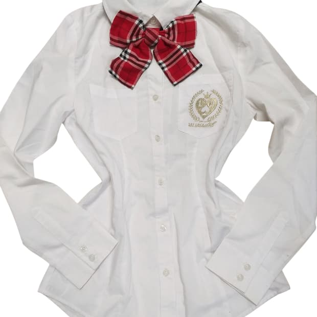 빈티지 리즈리사돌 셔츠블라우스+체크리본 세트 캐캐체 핀터깔 로맨틱히메갸루