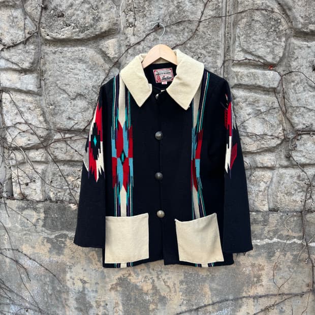 인디언 모터사이클 빈티지 핸드 우븐 울 오르테가 치마요 자켓