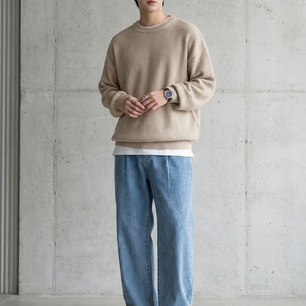 에스피오나지 x 데님인디고마스터 합작 원턱 와이드 데님 팬츠