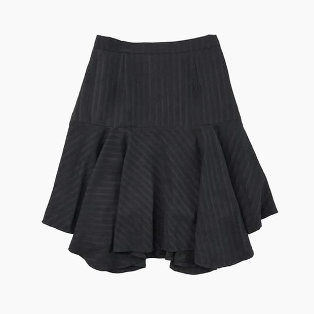 스트라이프 블랙 미디스커트