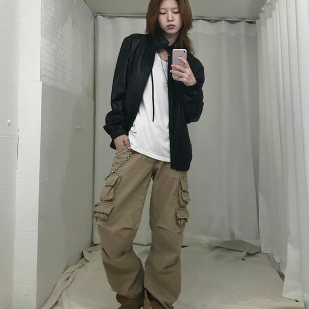 디젤 레더 후드 집업 자켓